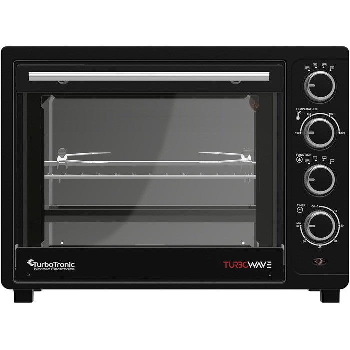 Міні-піч TurboTronic 35л з конвекцією, чорна, 1600W. 2 дека, таймер, піч для піци та гриль