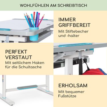 Регульований по висоті дитячий письмовий стіл зі стільцем, для хлопчиків і дівчаток 5-12 років, синій