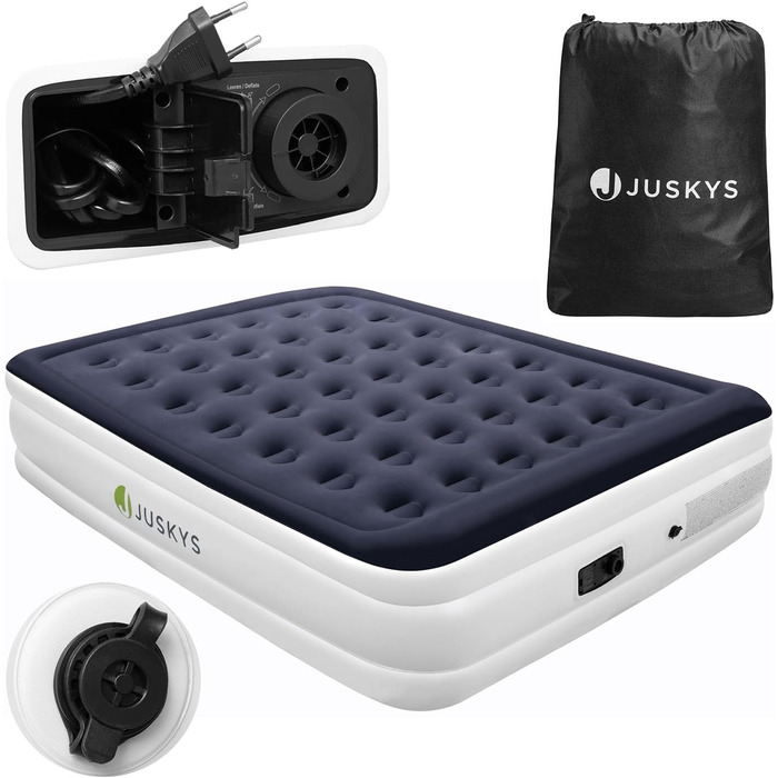 Надувний матрац Juskys 150x200 см з самонадуваємою системою - двомісний, для гостей та кемпінгу, водовідштовхувальний, блакитно-білий