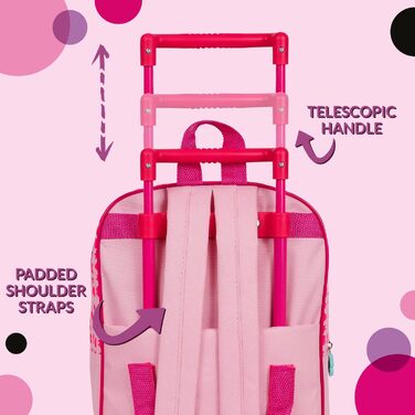 Дитячий рюкзак PERLETTI Minnie Mouse для дівчаток 3 4 5 6 років - Рожево-рожевий рюкзак для дитячого садка з 2 колесами та передньою кишенею - Дитячий рюкзак для малюків Візок для дітей з Мінні Маус - 36x25x12 см
