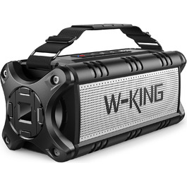 Портативна Bluetooth колонка W-KING 90W з глибоким басом, водонепроникна IPX6, Powerbank, AUX, TF, NFC, 40 годин роботи, EQ, чорно-біла