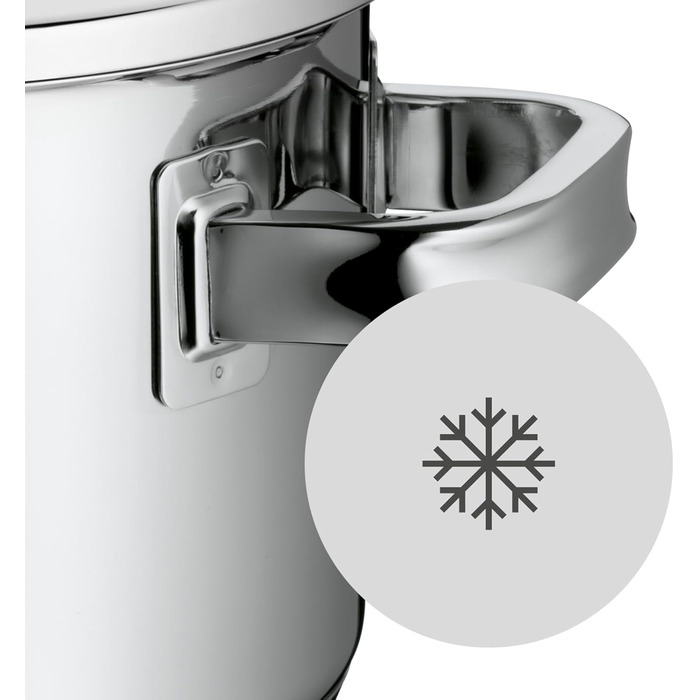 Каструля WMF Function 4 з нержавіючої сталі 16 см з кришкою, 1,4 л, для індукційних плит, з нержавіючої сталі Cromargan, 4 функції зливу, внутрішня мірка, срібна