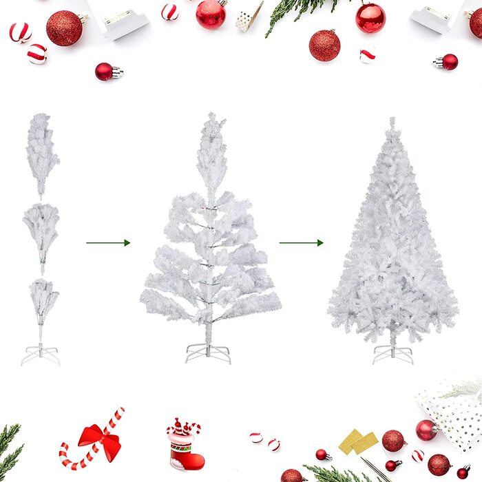 Ялинка САЛКАР штучна з 868 вершинами, ялинка штучна швидкого будівництва з урахуванням рослинності. Підставка для різдвяної ялинки, Різдвяна прикраса-2,1 м (білий, 180 см)