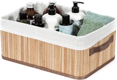 Бамбуковий кошик для білизни знімним мішком - стильний органайзер для ванної, спальні або пральні, декоративне зберігання в стилі SPA (природний, прямокутний)