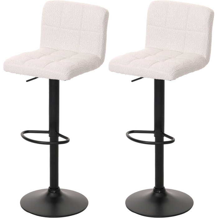 Набір з 2 барних стільців Mendler HWC-G87, регульовані по висоті, обертаються, Boucle (450г/м²), кремово-білий