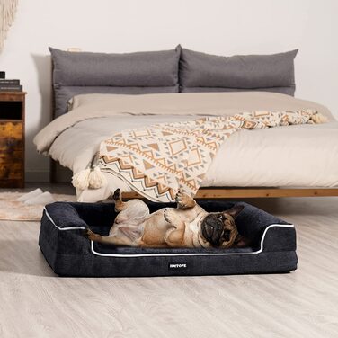 Ортопедичне ліжко для собак HMTOPE, диван для собак, надм'який поролон, знімний і миється, нековзний підлогу, подушка для собак, кошик для собак, Сірий, 91 см м (91 68 20 см)