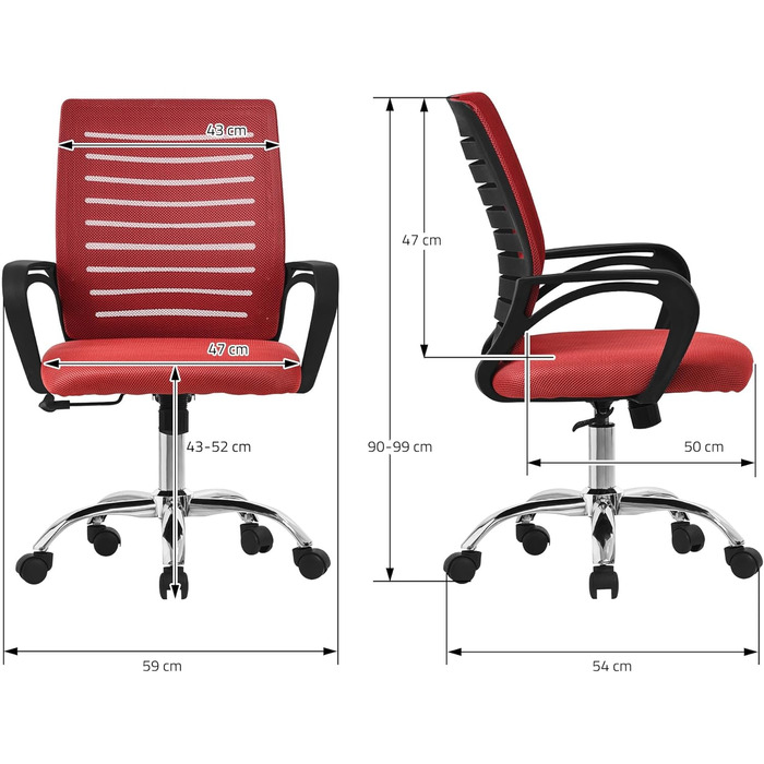 Ергономічне офісне крісло ML-Design, регульоване по висоті, з підлокітниками, сітка, функція гойдалки, червоний