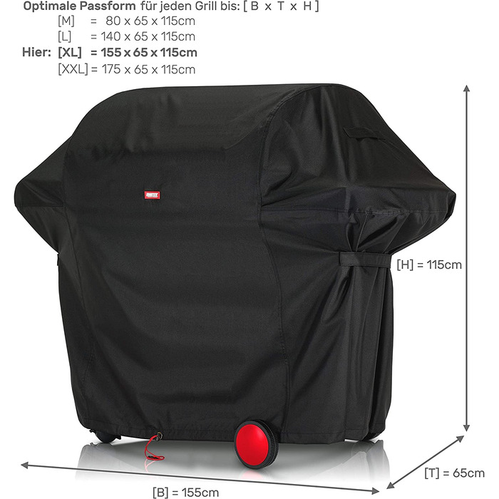 Захисна кришка для гриля BARTSTR 105 x 65 x 115 см, кришка для гриля для газового гриля, стійка до розривів і водонепроникна з захистом від ультрафіолету, аксесуари для гриля-Чорний (XL)