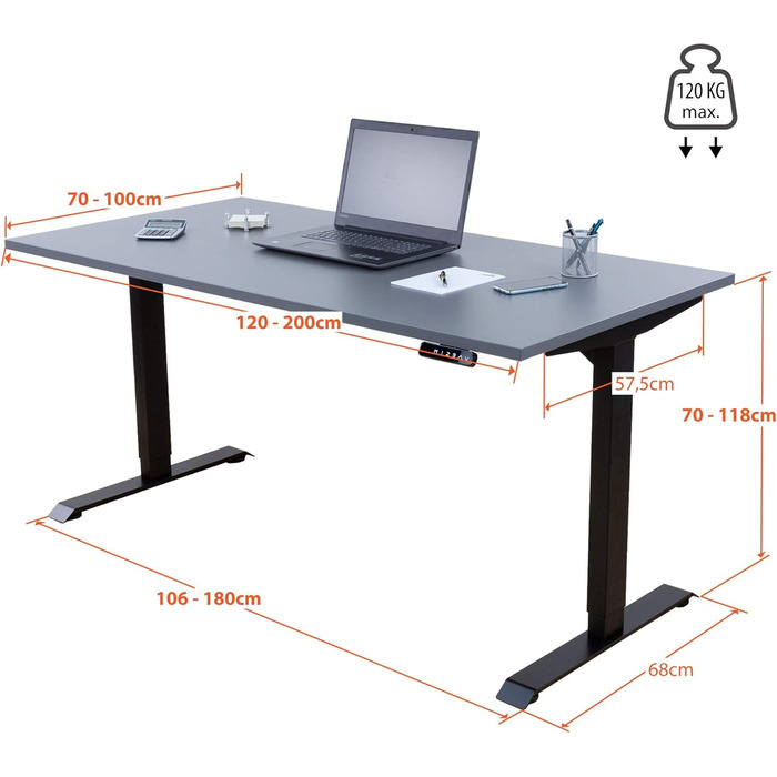 Електричний регульований стіл Albatros Lift S5: металеве шасі, ніжки, підставка | До 120 кг | Для широких стільниць 2м | Білий