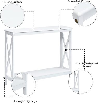 Консольний стіл LIFEZEAL з 2 рівнями, дерев'яний вхідний стіл, довгий журнальний столик, з Х-подібними барами, для вітальні, спальні, передпокою, сучасний дизайн, 100 x 30 x 80 см (Білий)