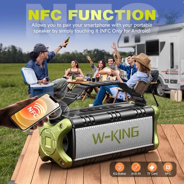 W-KING Портативна Bluetooth Колонка 90W, Вологостійка IPX6, 40 годин, Powerbank, NFC, AUX, TF, Зелена