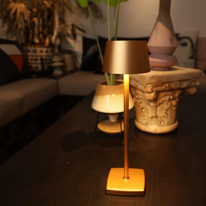 Настільна лампа бездротова 2 шт. (золота), IP54, 6000mAh, повна цинкова сплава, регулювання яскравості, для дому та бізнесу