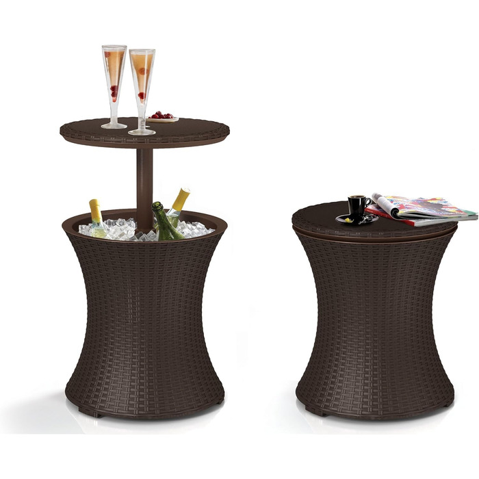 Столик-холодильник Keter Pacific Cool Bar: 3-в-1 (стіл, журнальний столик, кулер) для відпочинку на відкритому повітрі, 30л, колір коричневий