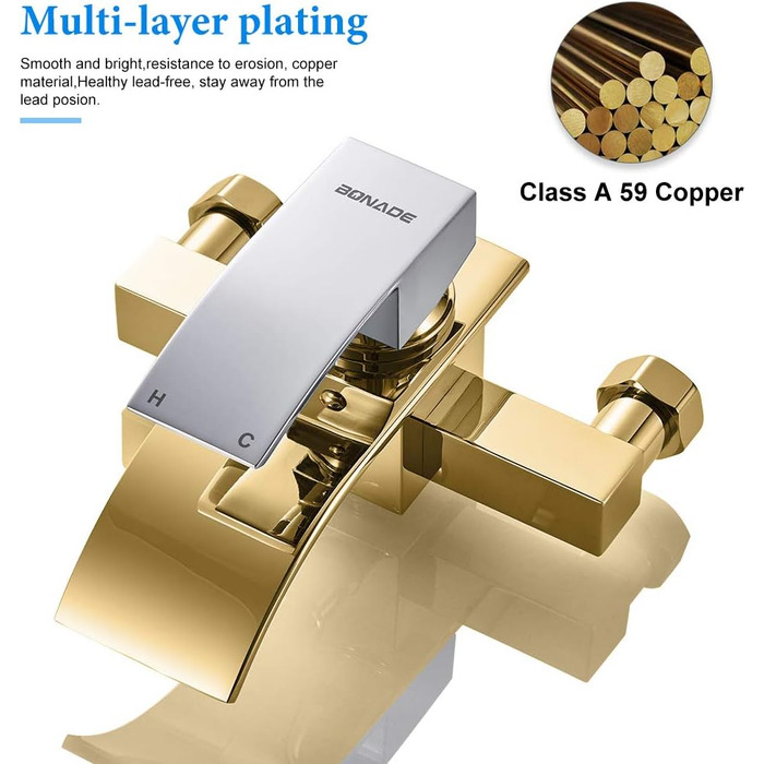 Набір для ванни з водоспадом: змішувач, душова лійка, шланг, кріплення для стіни (хром)