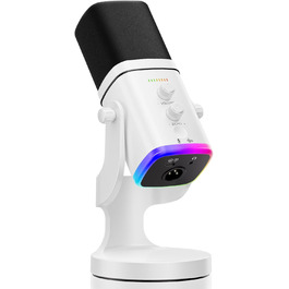 Мікрофон Facmogu для подкастів та стрімінгу, USB/XLR, з RGB-підсвічуванням та регулюванням гучності, білий