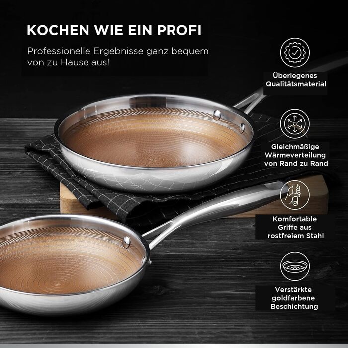 Набір сковорідок MasterPRO GIRO 2 шт. (20см & 24см) з антипригарним покриттям ILAG, нержавіюча сталь, для індукції та духовки, без PFAS/PFOA/PTFE