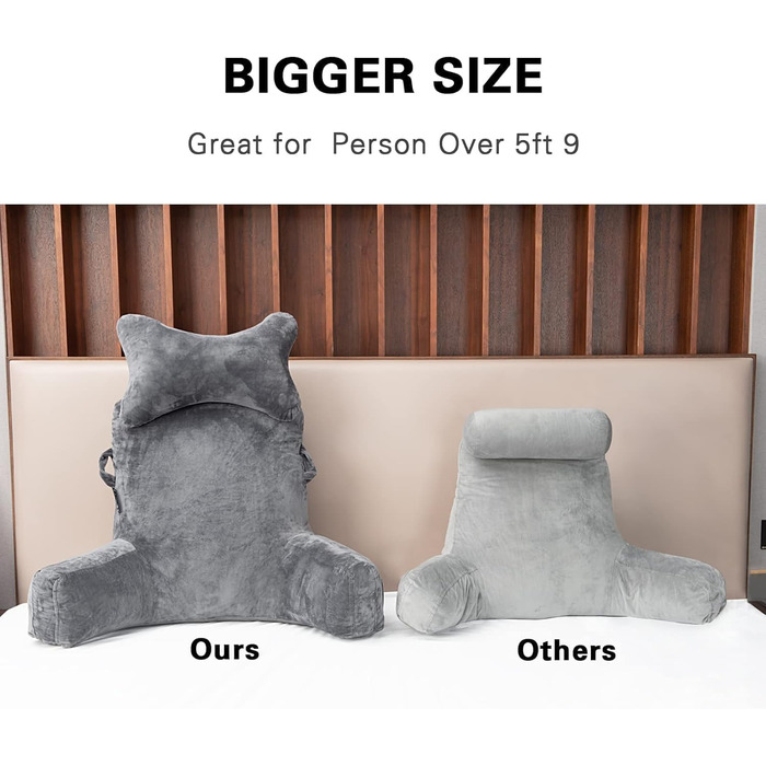 Підкова для читання з підголовником та підлокітником, сірого кольору (X-Large)