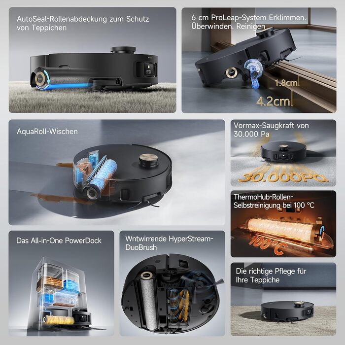 Робот-пилосос Dreame Aqua10 Roller: потужність 30000Pa, самоочищення, автоматичне випорожнення, керування голосом, чорний