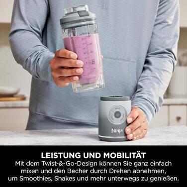 Портативний блендер Ninja Blast Max: 2 x 570 мл, акумуляторний, з чашею та кришкою, 3 функції, для смузі та протеїнових коктейлів, фіолетовий/сріблястий, BC251EULS