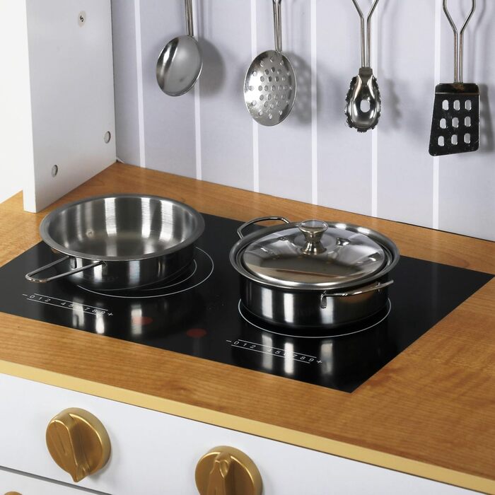 Дерев'яна дитяча кухня Mamabrum з LED-підсвічуванням - іграшковий кухонний набір з висотою, що регулюється, з приготуванням кубиків льоду, мікрохвильовою піччю, плитою та посудомийною машиною - іграшка для дітей від 3 років (Білий)