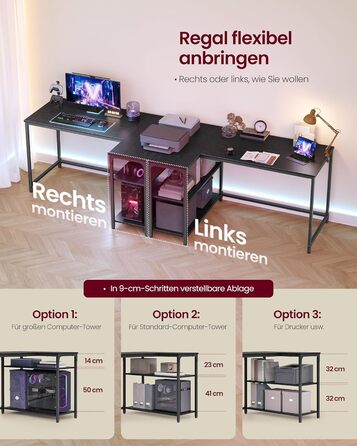 Кутовий стіл VASAGLE L-подібний з полицею, комп'ютерний стіл з місцем для зберігання, офісний стіл для дому, 120 x 80 см, Чорний горіх