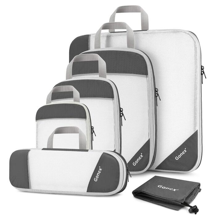 Набір компресійних органайзерів для одягу Gonex (6 шт.), сірий — міцні дорожні сумки-пакувальники для валізи та подорожей