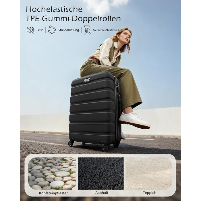Набір валіз COOLIFE 2 шт. для подорожей на двох, PC+ABS, жорсткий корпус, легкі та міцні, обертові колеса 360°, блискавка YKK, TSA замок, чорний, L + XL