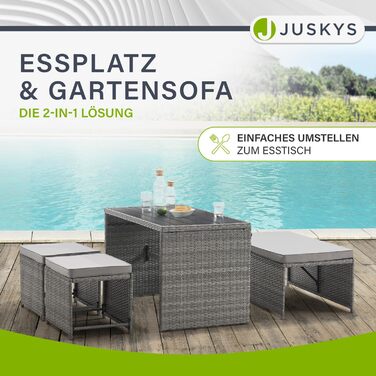 Набір садових меблів Juskys Jamaika 2в1: стіл та диван-крісло для балкона/саду - сірий