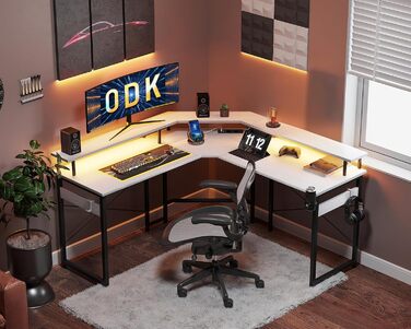 Ігровий стіл ODK 129x129 см з LED підсвіткою, 2 розетки та 2 USB, для ПК та комп'ютера, білий