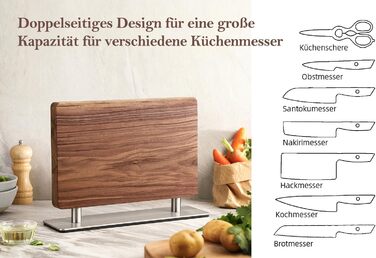 Блок для ножів XINZUO з волоського горіха, магнітний, двосторонній - тримач для ножів без ножів, для кухні, легко миється, з подарунковою коробкою