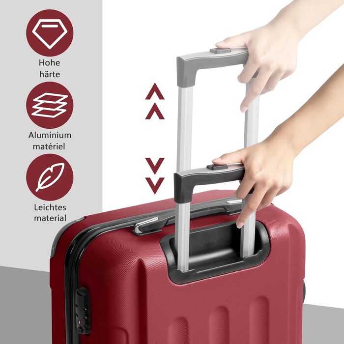 Набір валіз LEADZM 3 шт. з захистом кутів, ABS, телескопічний ручка, ручна поклажа (Бургунді)