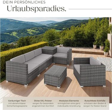 Набір садово-патіо меблів Tectake з коробкою для зберігання подушок, стіл зі скляною стільницею, сірий (403829)