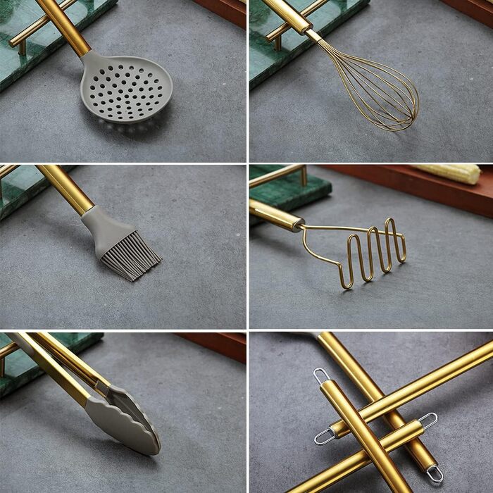 38-ти елементний набір кухонного посуду з силікону з підставкою для інструментів, силіконовими головками та нержавіючою ручкою, кухонні аксесуари, набір кухонних інструментів (сріблястий)