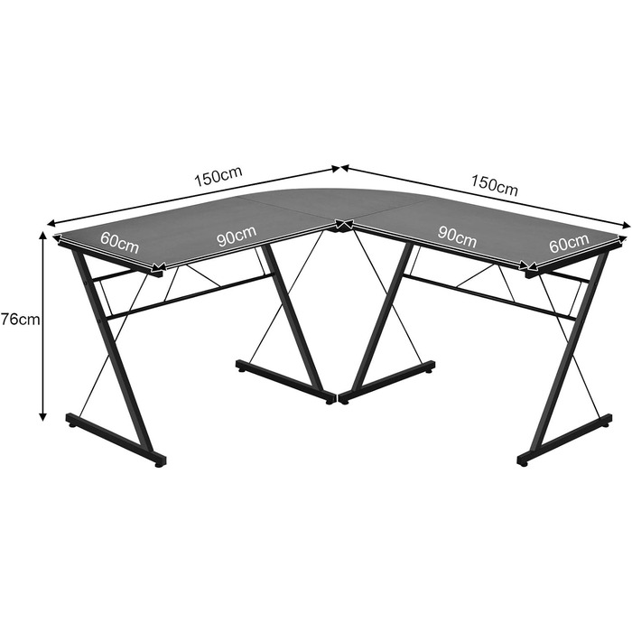 Комп'ютерний стіл Кутовий стіл L-подібний стіл Стіл для ПК Стіл Х-подібний стіл Ніжки столу Комп'ютерний стіл Кутовий стіл Офісний стіл Кутовий стіл Ігровий стіл для навчання (чорний)