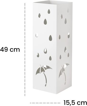 Підставка для парасольки Baroni Home з металу, біла, з декоративним різьбленням, з гачками та знімним піддоном для води - для дому та офісу, 15,5x15x49 см