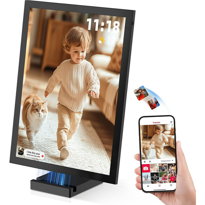 Цифровий фоторамка 10.1 дюйма Wi-Fi з 64GB пам'яті, IPS сенсорний дисплей 1280*800, для перегляду фото та відео через додаток Frameo, чорний