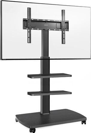 Підставка для телевізора мобільна з поличками Holz, 32-65 дюйми, чорна, VESA 400x400, до 40 кг