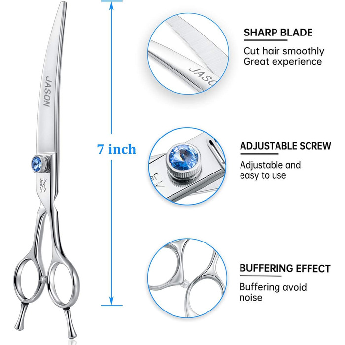 Вигнуті Ножиці для собак Джейсона 7 дюймів професійні ножиці для стрижки собак кішок Японські ножиці для грумінгу з нержавіючої сталі 440C вигнуті 7,0'