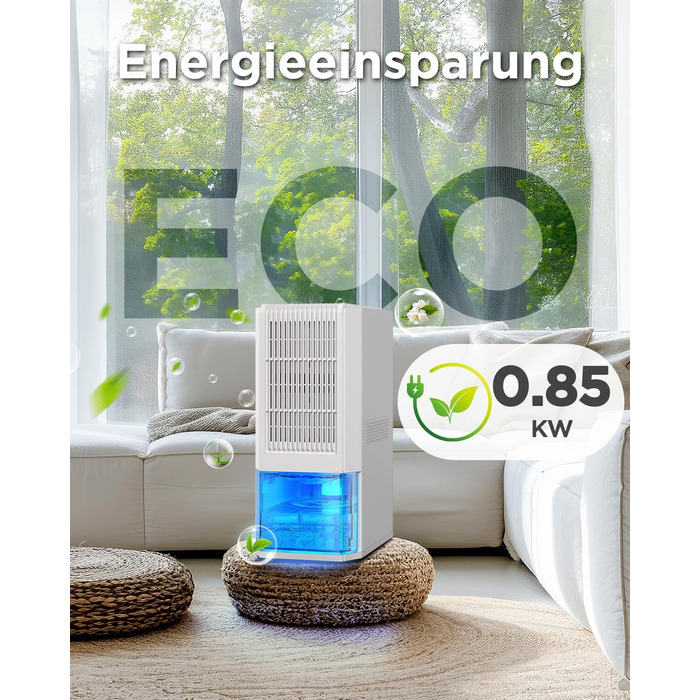 EasyAcc Електричний осушувач повітря 2000 мл, 1.3 л/день, для приміщень до 30 м², захист від цвілі та вологи, 270° циркуляція повітря, ефективне осушення при температурі нижче 15°C, для підвалу, ванної кімнати, шафи, кремово-білий