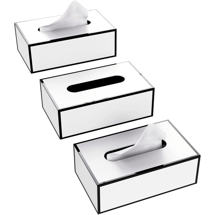 Коробка для серветок JiaWei, прямокутна коробка для серветок 23,5 x 12 x 7,8 см паперова коробка для серветок, коробка для серветок, диспенсер для серветок, тримач для серветок, кришка коробки для серветок-чорний (білий (3 шт.), 22,5x12x7,8 см (всередині)