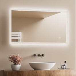 Дзеркало для ванної кімнати з підсвічуванням LED 120x60 см, велике, диммер, сенсорний вимикач, вертикальна/горизонтальна монтаж, 6500K (холодне біле світло)