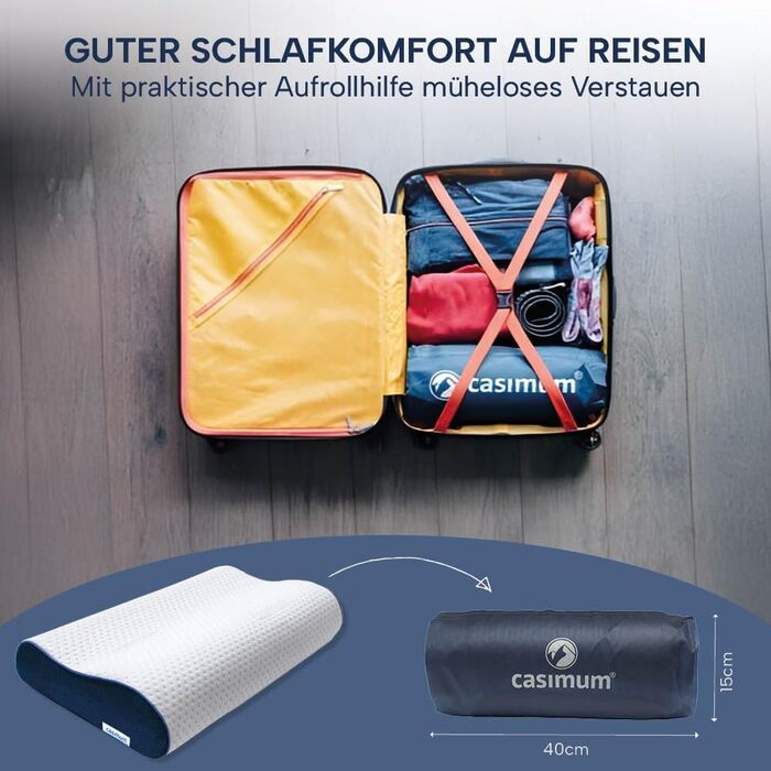 Ортопедична подушка для шиї з Memory Foam, регульована висота, знімає напругу голови та шиї, проти болю в шиї, 60x30 см, з синім чохлом, середньої жорсткості