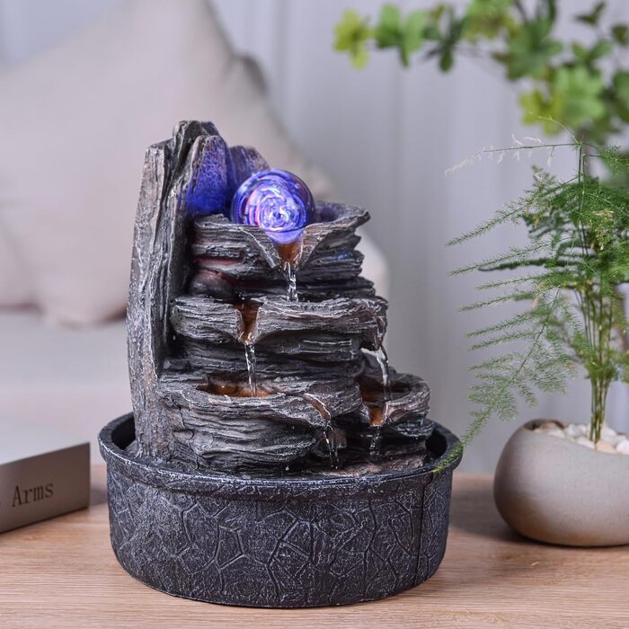Джерело води Zen'Light Zimmerbrunnen: природний водоспад зі каменями та LED-підсвіткою для медитації та релаксації. Декоративний фонтан для дому, Feng Shui, H 23см (Luberon)