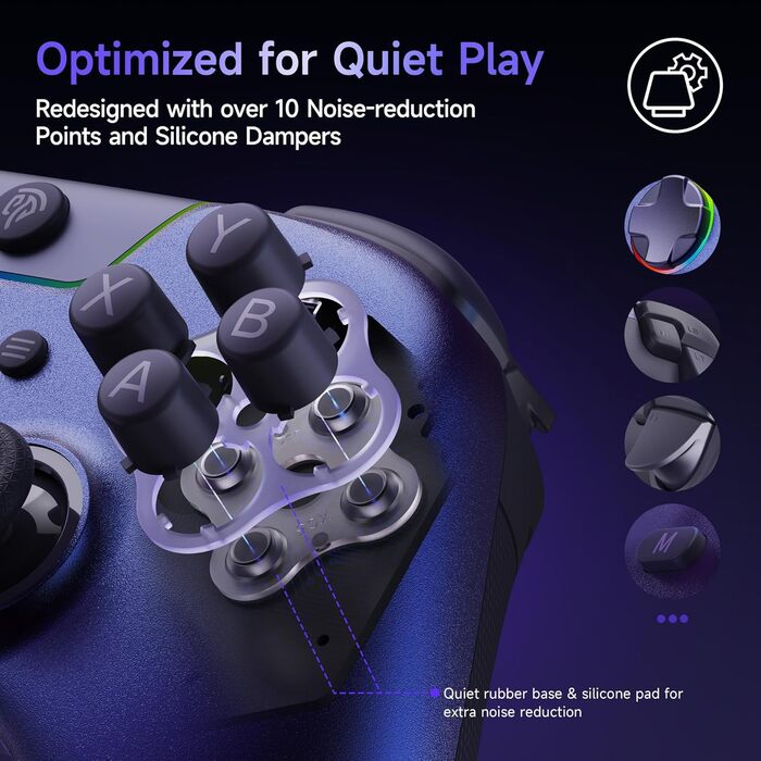 Бездротовий геймпад EasySMX X05PRO для PC, Switch, Android, iOS: тихі кнопки, Hall джойстики, програмовані кнопки, 1000mAh, фіолетовий