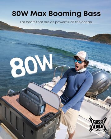 Soundcore Boom 2 - Портативна Bluetooth-колонка, 80W, сабвуфер, BassUp 2.0, 24 години, IPX7, LED, USB-C, BT 5.3, Чорна