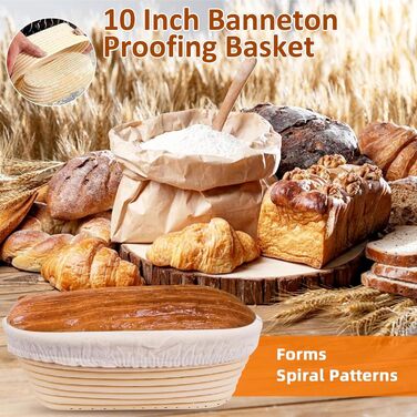 Набір для бродіння та випікання хліба: корзинка 25 см, набір 7 предметів, скляна тара 700 мл, 100% натуральний ротанг