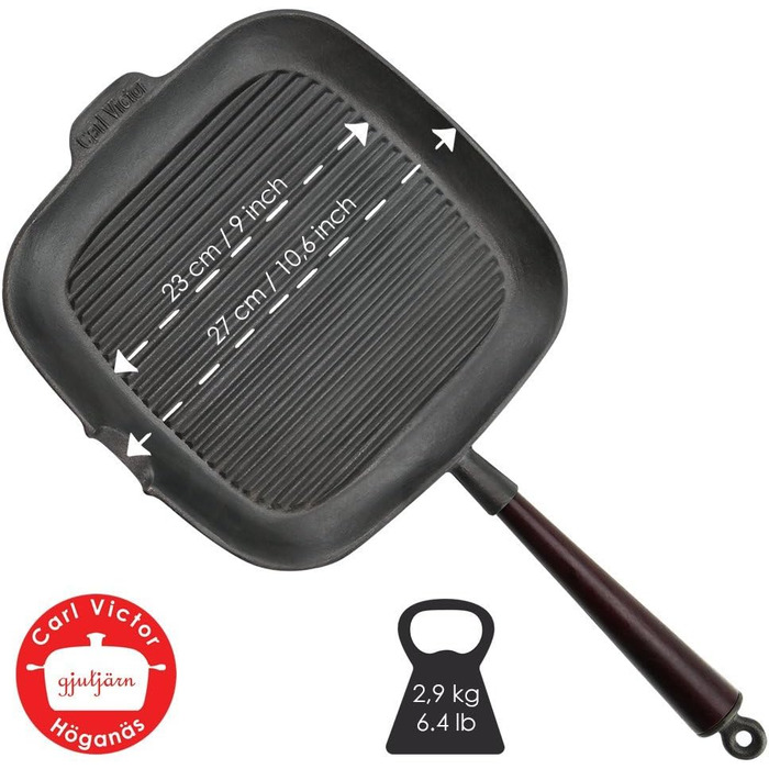 Carl Victor - чавунна сковорода-гриль квадратна 28x28 см з дерев'яною ручкою