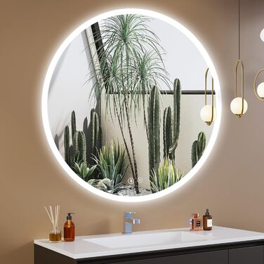 Дзеркало для ванної кімнати YOLEO з підсвічуванням, 70 см, LED, Bluetooth, сенсорне управління, захист від вибухів, 3 кольори світла, регулювання яскравості, антизапарник