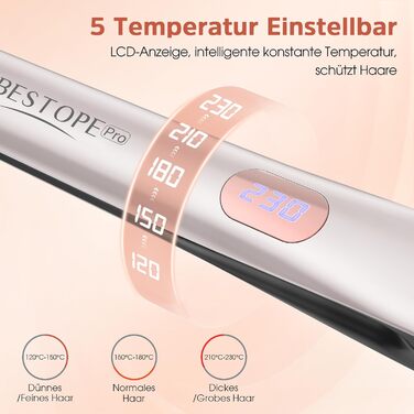 BESTOPE PRO 2-в-1: випрямляч та плойка для волосся. Швидкий нагрів 15s, іонізація, керамічне покриття, зменшення пуху, LCD-дисплей, 120-230°C, сріблясто-сірий колір
