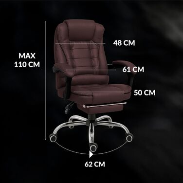 Ергономічне крісло для офісу RMF, регульоване, зручне та розслаблююче – крісло для робочого столу з підніжкою, обертове, регульоване по висоті, коричневе